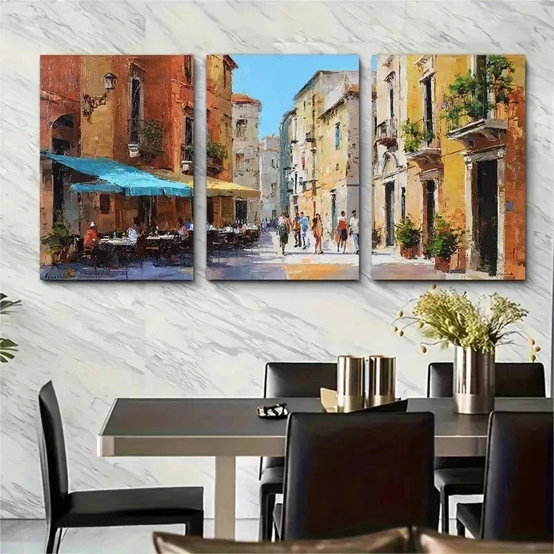 3pcs Town Sunny Summer Original Perfect Wall Art Set Canvas Framed 50x70cm - High Quality Print 100% Australian Made Wall Canvas Ready to Hang