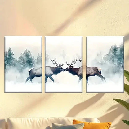 3pcs Two Mooses in The Snow Wall Art Set Canvas - High Quality Print 100% Australian Made Wall Canvas