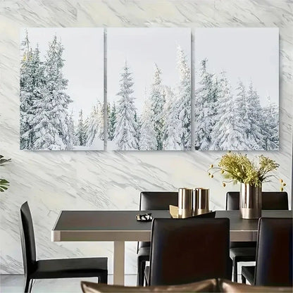 3pcs Winter Scene with Snow-Covered Trees Metal Print Ready to Hang Art