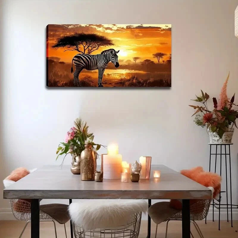 Realistic Style Zebra Sunset Wall Art Canvas Office Home Room Framed 120x60cm - Bella Home Decor