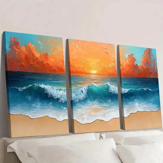 .3pcs Vibrant Summer Beach  AS   Wall Art Set Canvas Framed 40x60cm - High Quality Print 100% Australian Made Wall Canvas Ready to Hang
