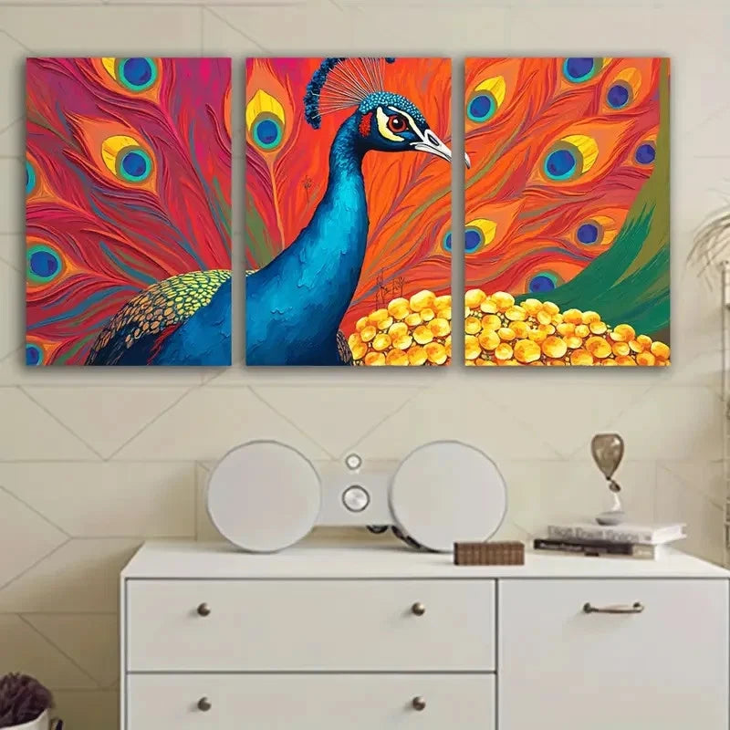3pcs Peacock Art Wall Art Set Canvas Framed 50x70cm - High Quality Print 100% Australian Made Wall Canvas Ready to Hang