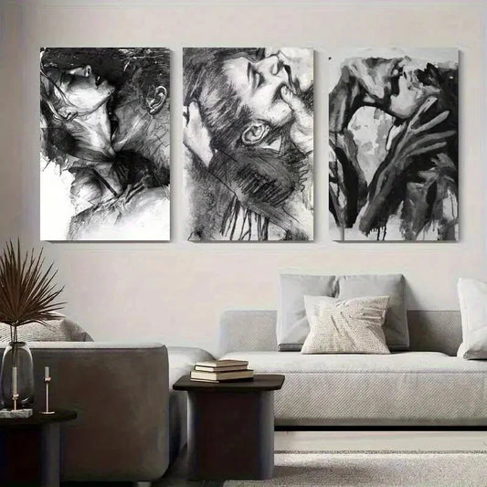 3pcs Black And White Passionate Lovers Perfect Wall Art Set Canvas Framed 60x90cm - High Quality Print 100% Australian Made Wall Canvas Ready to Hang
