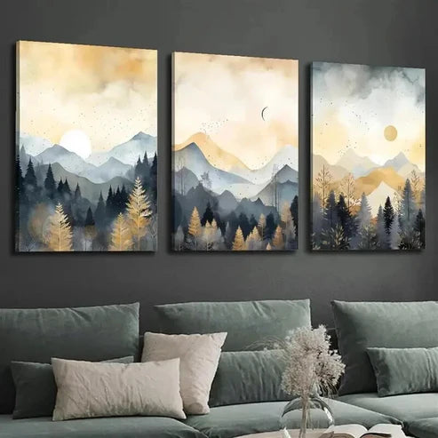 3pcs Misty Pine Forests Sunset & Moonlit  Art Set Canvas Unframed - High Quality Print 100% Australian Made Wall Canvas