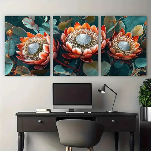 3pcs South Africa Travel Floral Illustration  Wall Art Set Canvas Unframed - High Quality Print 100% Australian Made Wall Canvas