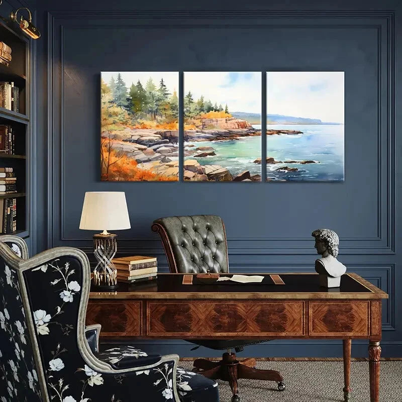 3pcs Watercolor Style Landscape Coastal Scenery Metal Print Ready to Hang Art - Bella Home Decor
