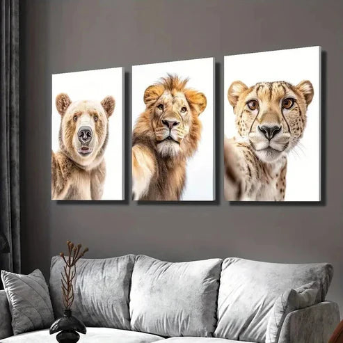 3pcs Bear Lion & Leopard Taking Selfie  Wall Art Set Canvas Unframed - High Quality Print 100% Australian Made Wall Canvas - Bella Home Decor