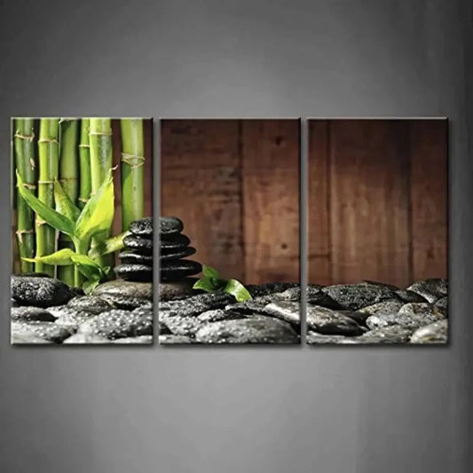 3pcs Green Spa Wooden Background Metal Print Ready to Hang Art