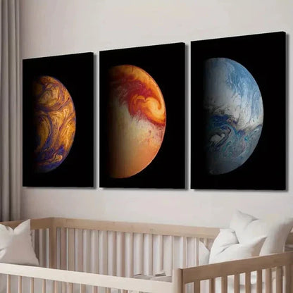 3pcs Earth & Moon Themes Galactic Multiverse Wall Art Set Canvas Unframed - High Quality Print 100% Australian Made Wall Canvas - Bella Home Decor