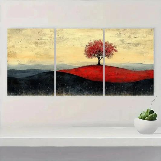 3pcs Minimalist Abstract Shepherd Tree Metal Print Ready to Hang Art