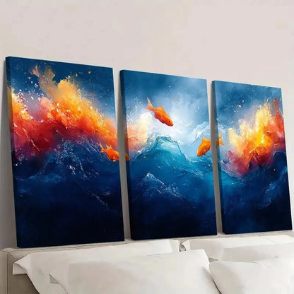 3pcs Vibrant Abstract Ocean Life  OL   Wall Art Set Canvas Framed 40x60cm - High Quality Print 100% Australian Made Wall Canvas Ready to Hang