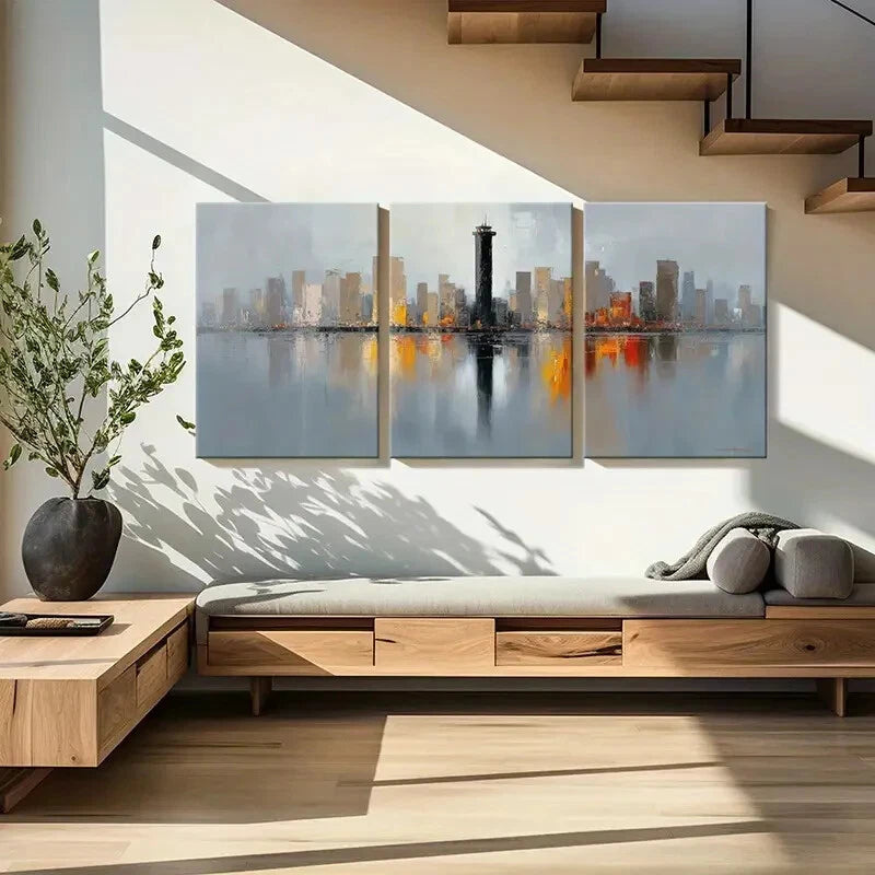 3pcs Abstract Cityscape Reflection Urban Skyline Metal Print Ready to Hang Art - Bella Home Decor