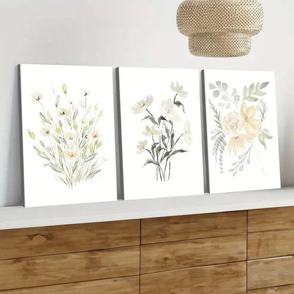 3pcs Flowers Green Leaves Wild Plants Yellow Wall Art Set Canvas Unframed - High Quality Print 100% Australian Made Wall Canvas - Bella Home Decor
