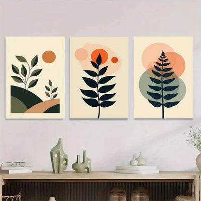 3pcs Modern Abstract Botanical 3 Minimalist Leaf Wall Art Set Canvas Unframed - High Quality Print 100% Australian Made Wall Canvas