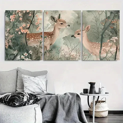 3pcs Rustic Wildlife & Floral Scene  Wall Art Set Canvas Unframed - High Quality Print 100% Australian Made Wall Canvas