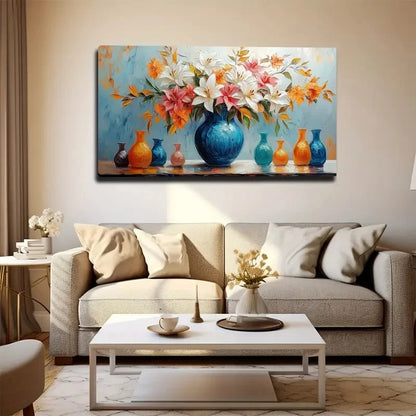Warm Lilies In Vases Wall Art canvas office home room framed 120x60cm