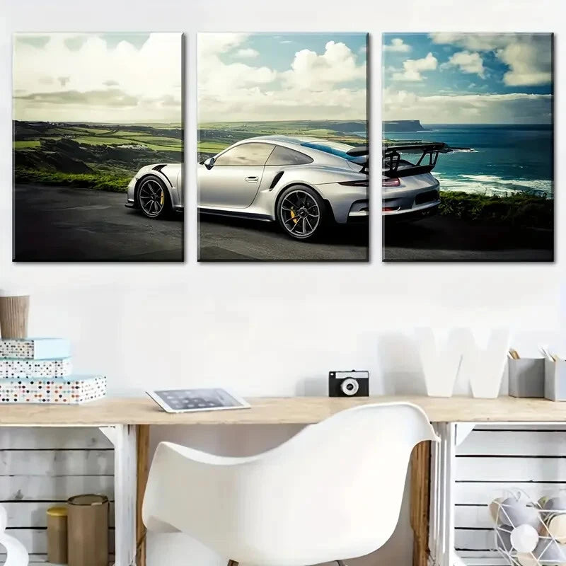 3pcs Sports Cars And Vehicles In Sunny Perfect Wall Art Set Canvas Framed 50x70cm - High Quality Print 100% Australian Made Wall Canvas Ready to Hang - Bella Home Decor