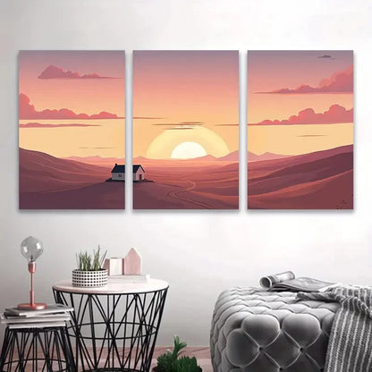 3pcs Serene Desert Sunset Landscape with Cacti Wall Art Set Canvas Framed 40x60cm - High Quality Print 100% Australian Made Wall Canvas Ready to Hang
