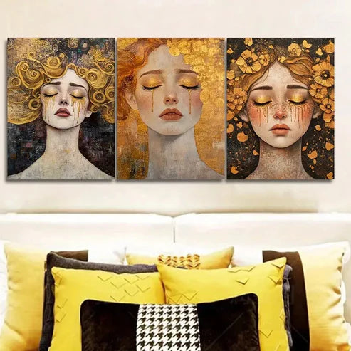 3pcs Girl in Tears Wall Art Set Canvas Unframed - High Quality Print 100% Australian Made Wall Canvas - Bella Home Decor