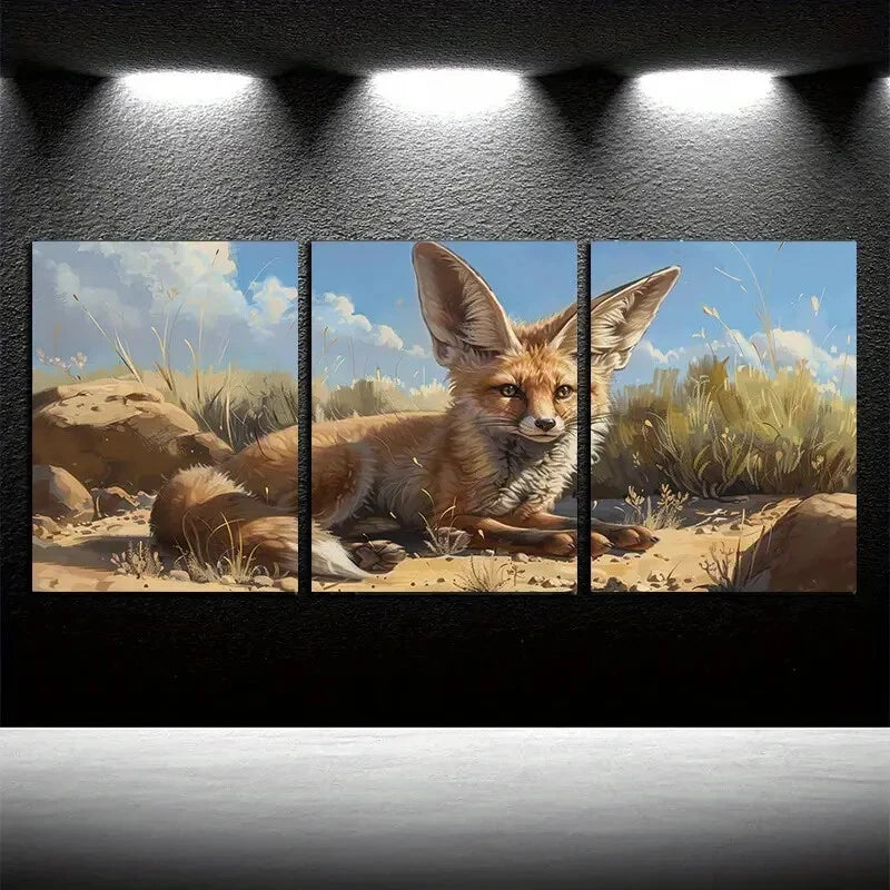 3pcs Nature-Inspired Desert Fox Metal Print Ready to Hang Art - Bella Home Decor