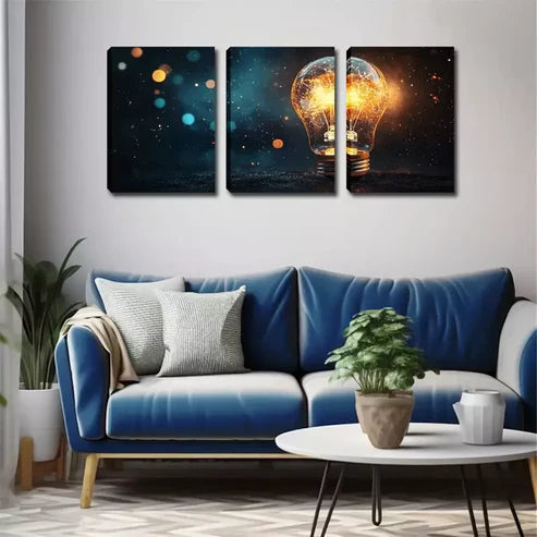 3pcs A Bright Light Bulb Wall Art Set Wall Art Canvas Unframed - High Quality Print 100% Australian Made Wall Canvas - Bella Home Decor
