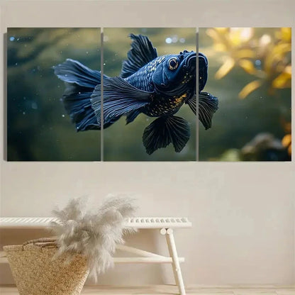 3pcs Vibrant Black Fish Wall Art Set Canvas Framed 60x90cm - High Quality Print 100% Australian Made Wall Canvas Ready to Hang