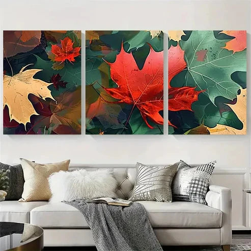 3pcs Abstract Autumn Leaves Botanical Wall Art Canvas Unframed - High Quality Print 100% Australian Made Wall Canvas - Bella Home Decor