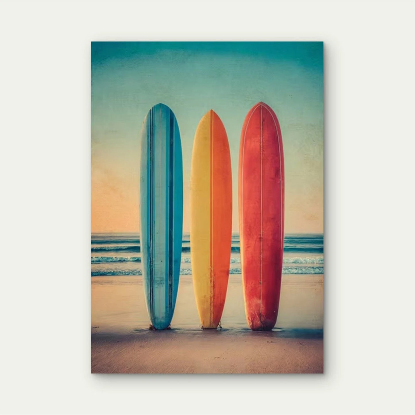 Retro Sunset Beach Scene Metal Print Ready to Hang