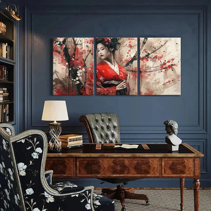 3pcs Kimono Cherry Blossoms Japanese Traditional Metal Print Ready to Hang Art - Bella Home Decor