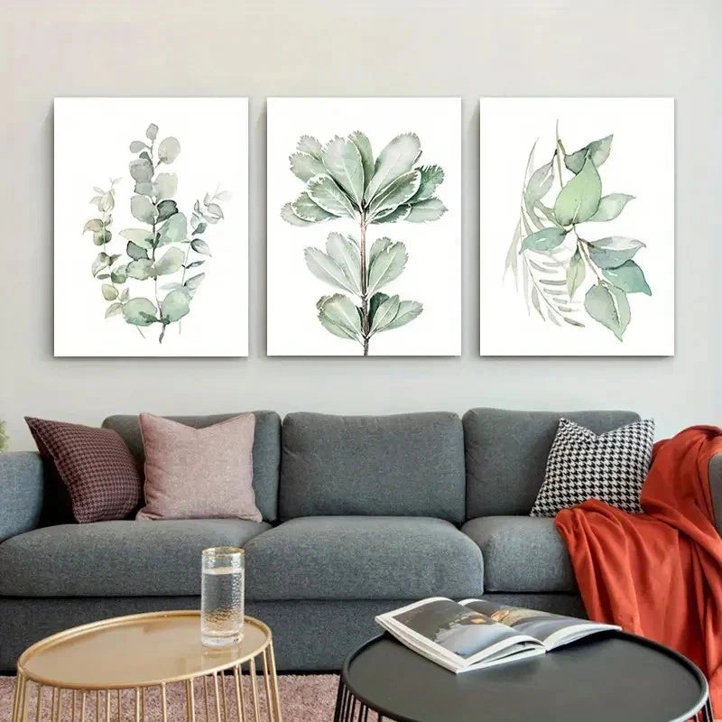 3pcs Vibrant Green Eucalyptus Leaves Botanical  Canvas Framed 50x70cm - High Quality Print 100% Australian Made Wall Canvas Ready to Hang - Bella Home Decor