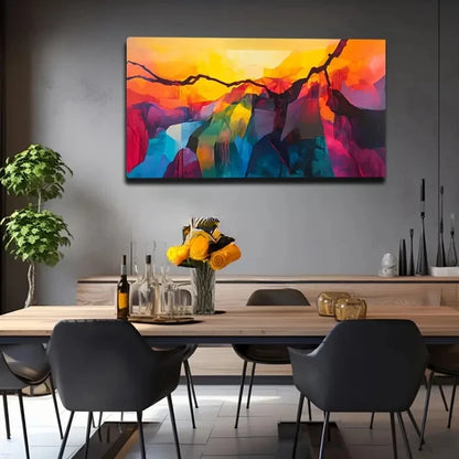 Vibrant Colorful Mountain Wall Art Canvas Office Home Room Framed 120x60cm