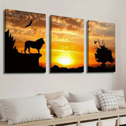 3pcs Lion Sunset & Bird Wall Art Set Canvas Unframed - High Quality Print 100% Australian Made Wall Canvas