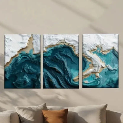3pcs Blue and White Water Like Painting Wall Art Set Canvas Unframed – High Quality Print 100% Australian Made Wall Canvas - Bella Home Decor