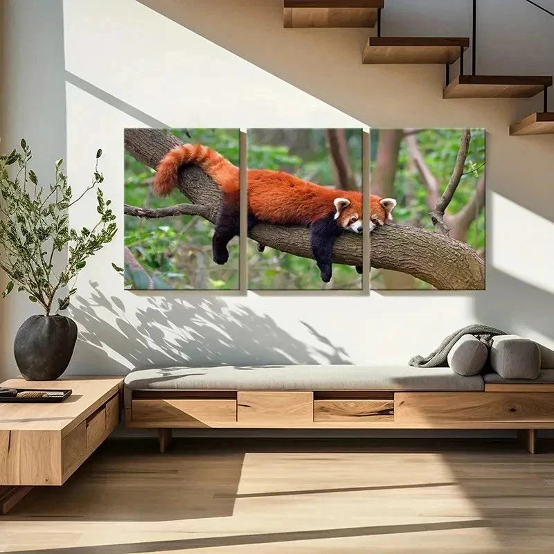 3pcs Animal Art Red Panda Modern Wall Art Set Canvas Framed 50x70cm - High Quality Print 100% Australian Made Wall Canvas Ready to Hang - Bella Home Decor