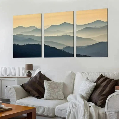 3pcs Layered Foggy Mountain Range Design Wall Art Set Canvas Framed 50x70cm - High Quality Print 100% Australian Made Wall Canvas Ready to Hang