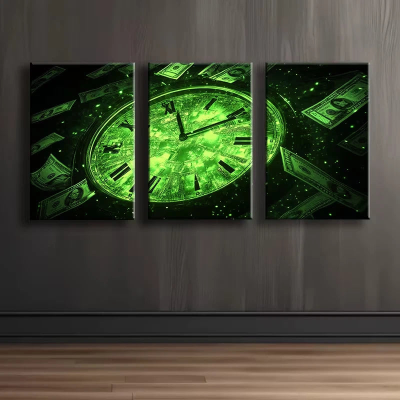 3pcs Time is money Illustration Wall Art Set Canvas Framed 50x70cm - High Quality Print 100% Australian Made Wall Canvas Ready to Hang