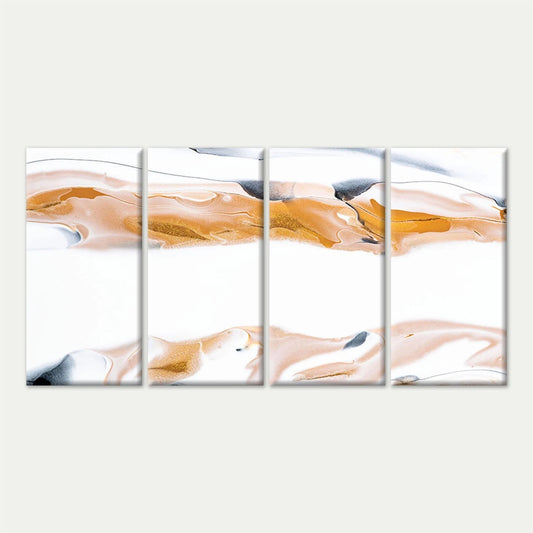 4pcs Minimalist Gold, White, and Black Fluid Art Wall Art Canvas Framed 45x80cm - High Quality Print 100% Australian Made Wall Canvas Ready to Hang