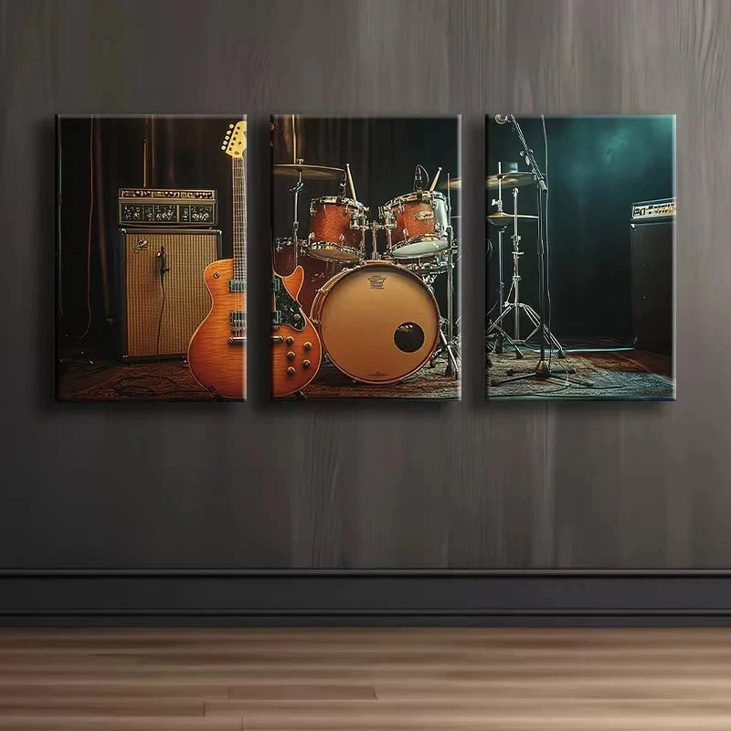 3pcs Band Instrument Music-Themed Wall Art Set Canvas Framed 60x90cm - High Quality Print 100% Australian Made Wall Canvas Ready to Hang - Bella Home Decor