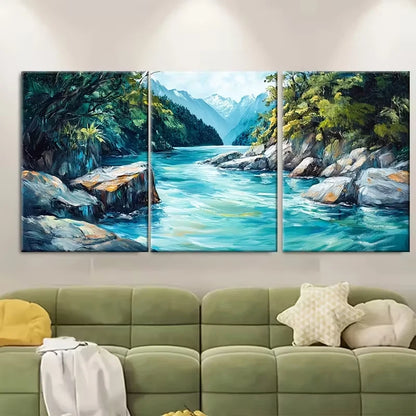 3pcs Lush Greenery & Snow-Capped Mountains Metal Print Ready to Hang Art