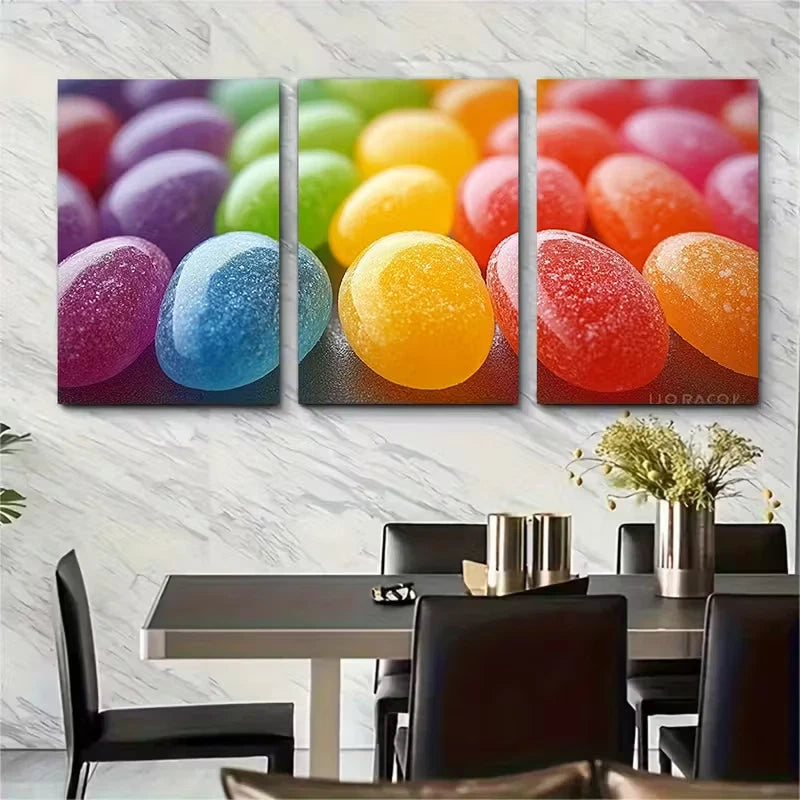 3pcs Vibrant Jelly Bean Metal Print Ready to Hang Art