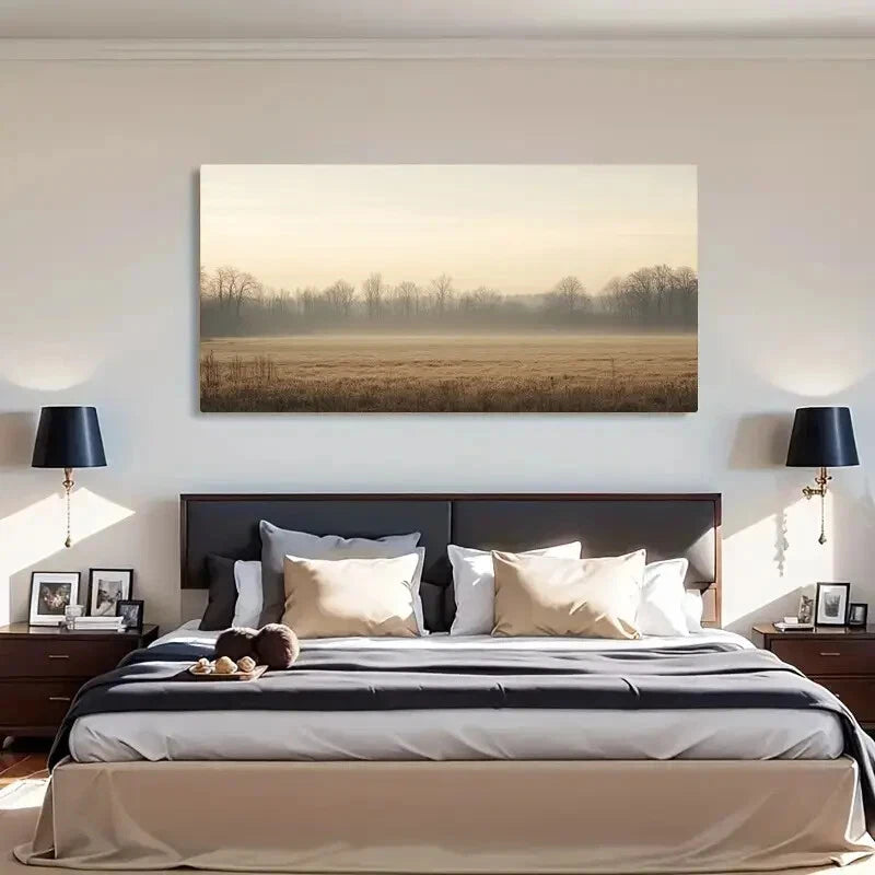 Trees & Golden Grass Serene Wall Art Canvas Office Home Room Framed 120x60cm - Bella Home Decor