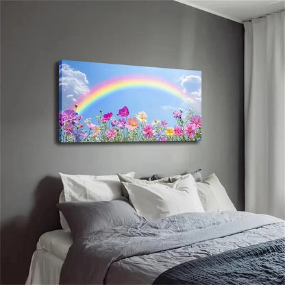 Flowers & Rainbow Bloom Cosmos Wall Art Canvas Office Home Room Framed 120x60cm - Bella Home Decor