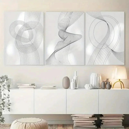 3pcs Abstract Line Art Canvas Black & White Wall Art Set Canvas Framed 40x60cm - High Quality Print 100% Australian Made Wall Canvas Ready to Hang