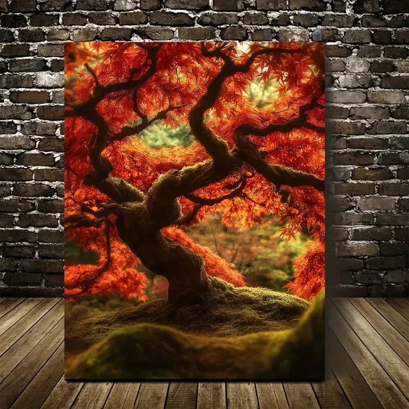 Vibrant Maple Tree Forest with Lush Foliage and Sun 40x60cm Metal Print Ready to Hang - Bella Home Decor