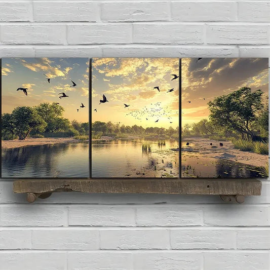 3pcs Flying Bird Blue Sky White Clouds Metal Print Ready to Hang Art