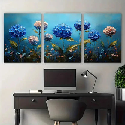 3pcs Hydrangea Floral Impasto Meadow Design Wall Art Canvas Unframed - High Quality Print 100% Australian Made Wall Canvas