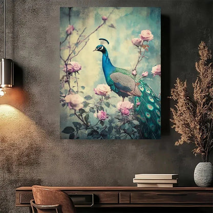 Beautiful Peacock Garden Modern Vintage Painting 40x60cm Metal Print Ready to Hang - Bella Home Decor
