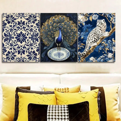 3pcs Leopard & peacock Decor Painting Wall Art Set Canvas Framed 60x90cm - High Quality Print 100% Australian Made Wall Canvas Ready to Hang
