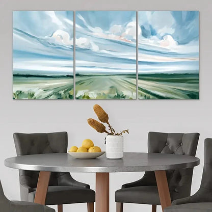 3pcs Countryside Farmland Scenery Painting Metal Print Ready to Hang Art - Bella Home Decor