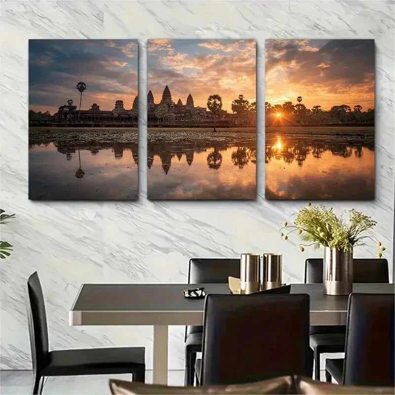 3pcs Southeast Asia Cambodia Travel Perfect Wall Art Set Canvas Framed 50x70cm - High Quality Print 100% Australian Made Wall Canvas Ready to Hang